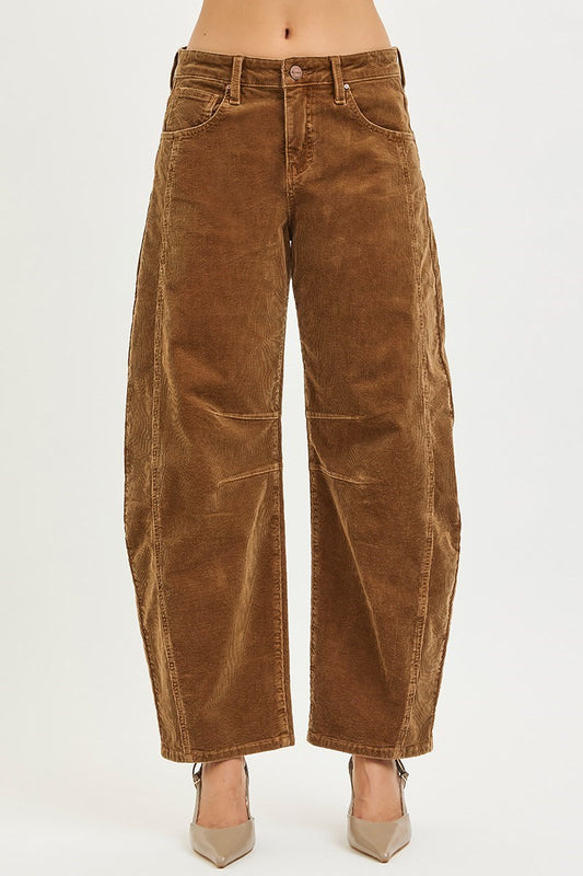 Teddy Bear Corduroy Barrel Mid Rise Pant