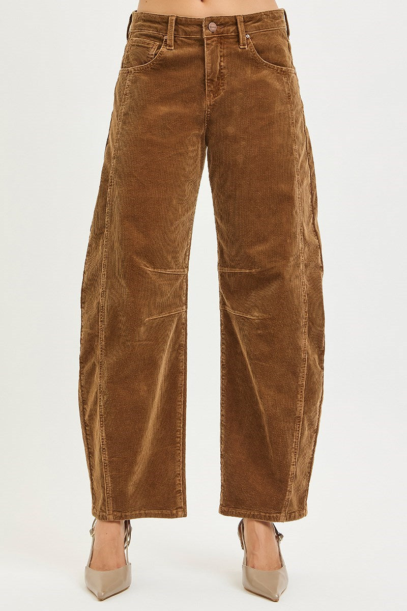 Teddy Bear Corduroy Barrel Mid Rise Pant