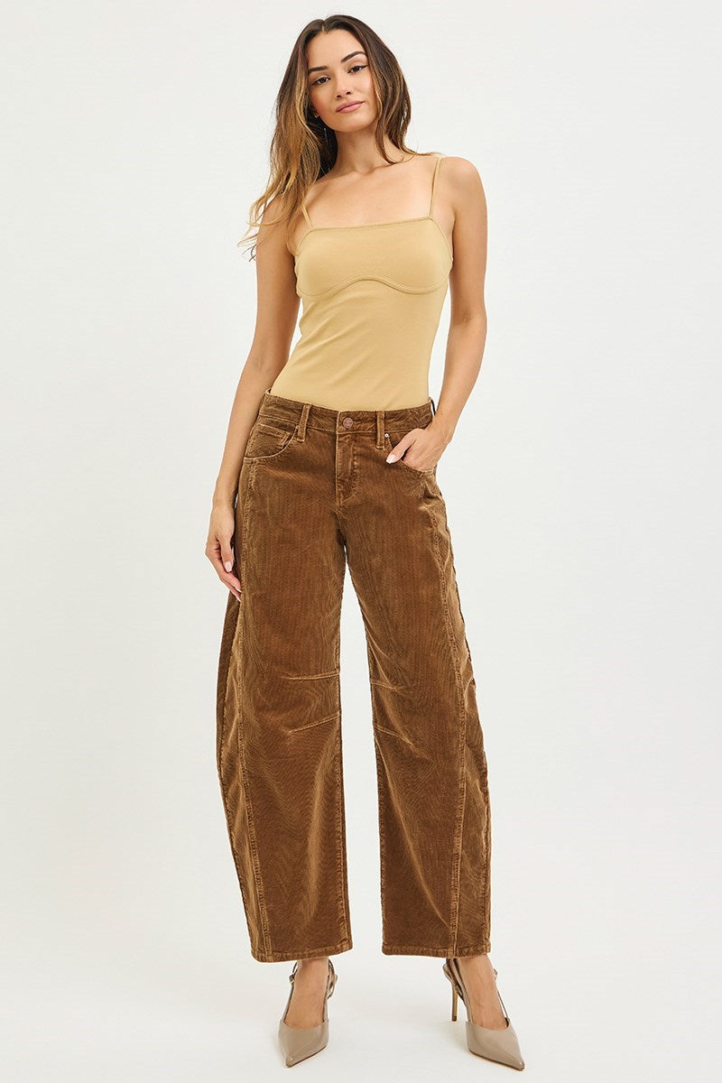 Teddy Bear Corduroy Barrel Mid Rise Pant