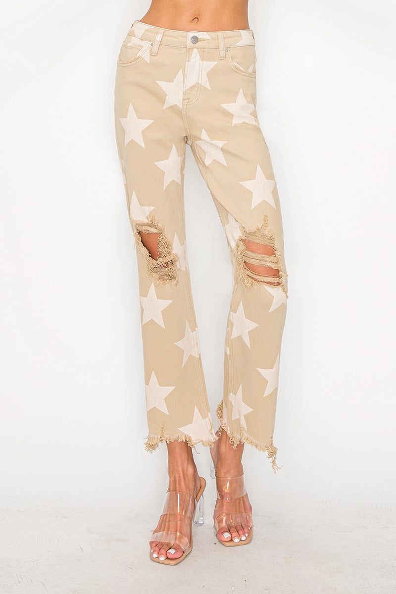 Risen Natural Star Distressed Denim