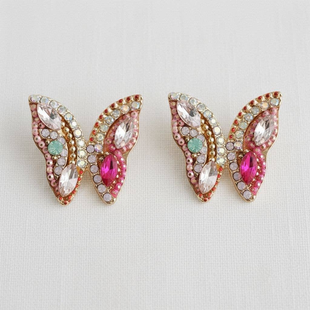 Artistic Butterfly-Inspired Gemstone Drop Earrings