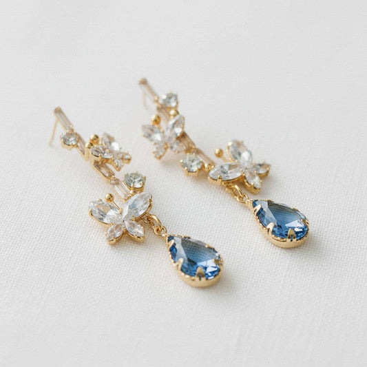 Blue Crystal Butterfly Stud Earrings