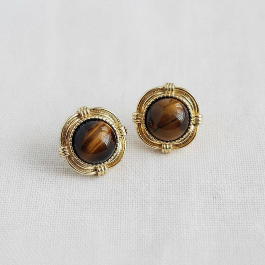 Geometric Tiger Eye Stone Earrings