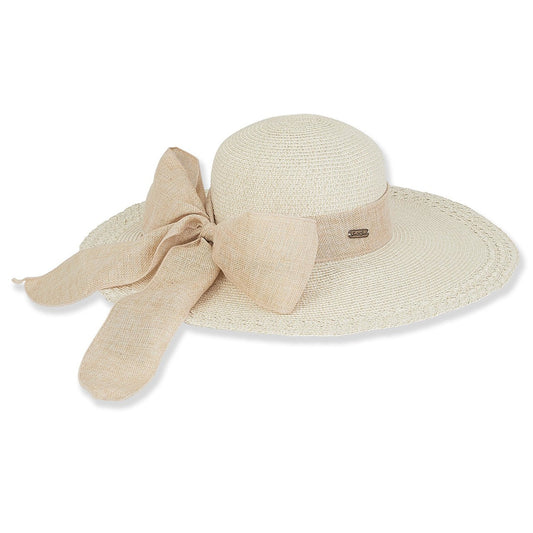 Cream & Tan Straw Floppy Bow Hat