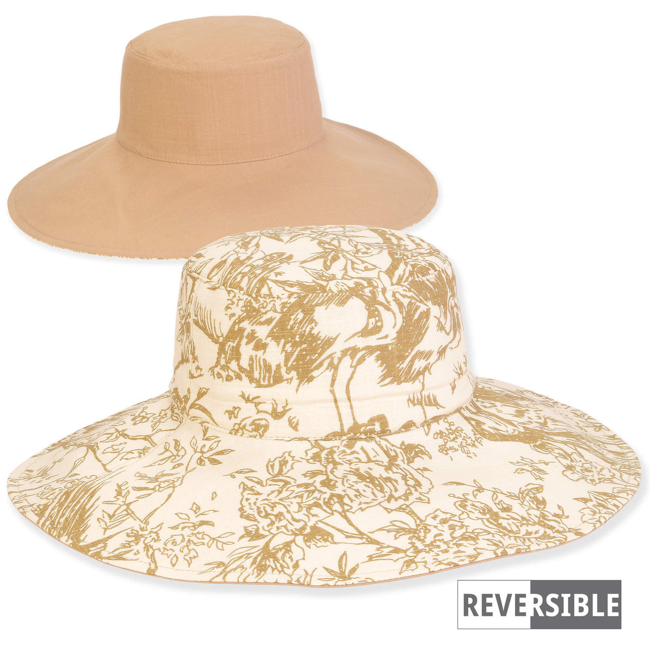 Beige Cotton Reversible Floppy Hat