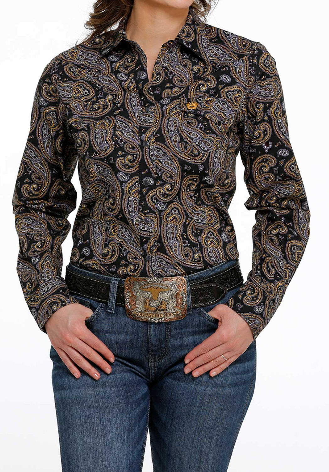 Cinch Black Purple Gold Button Down
