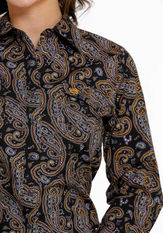 Cinch Black Purple Gold Button Down